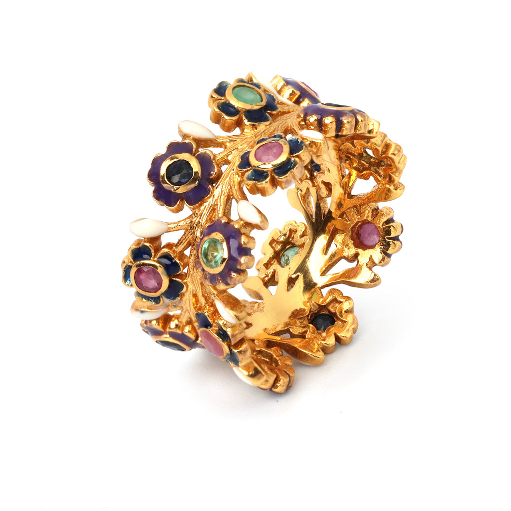 Elegant handcrafted multi gemstone flower ring for women