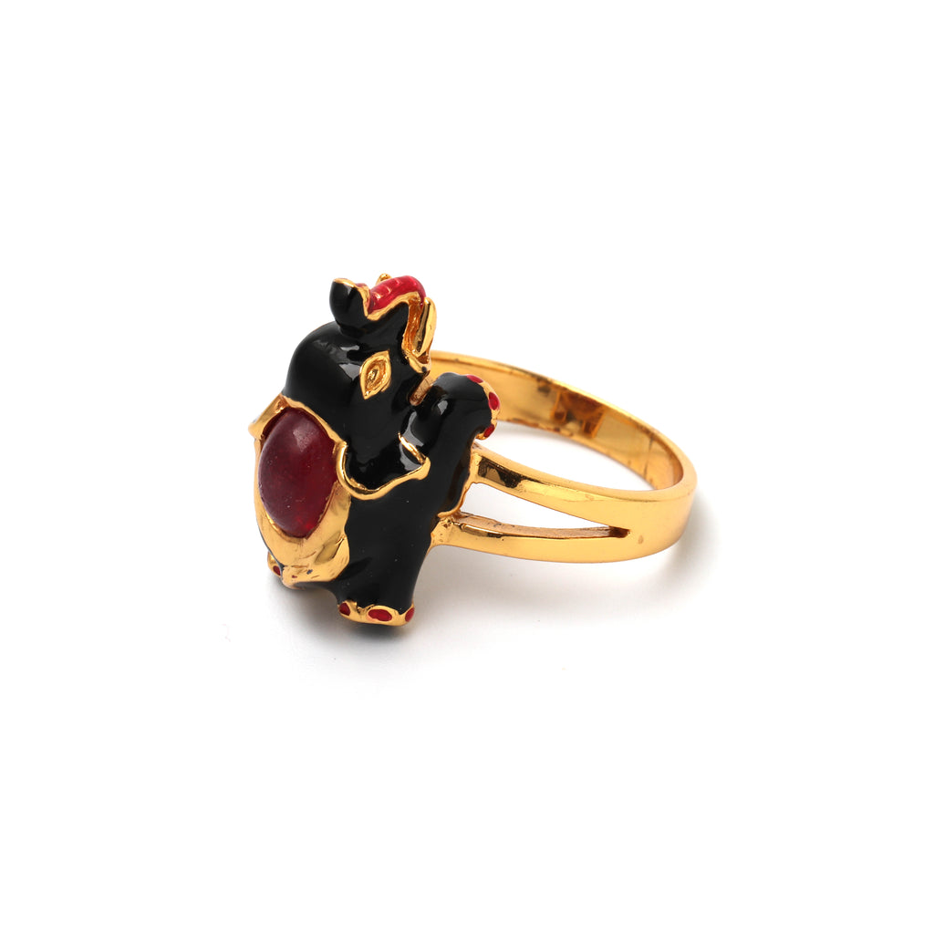 Elegant sterling silver elephant ring with natural ruby centerpiece