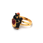 Elegant sterling silver elephant ring with natural ruby centerpiece
