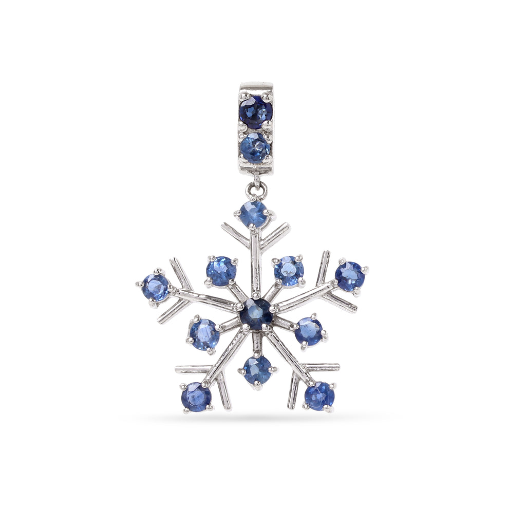 Blue sapphire snowflake pendant in 925 sterling silver by Jewelry By Crimson