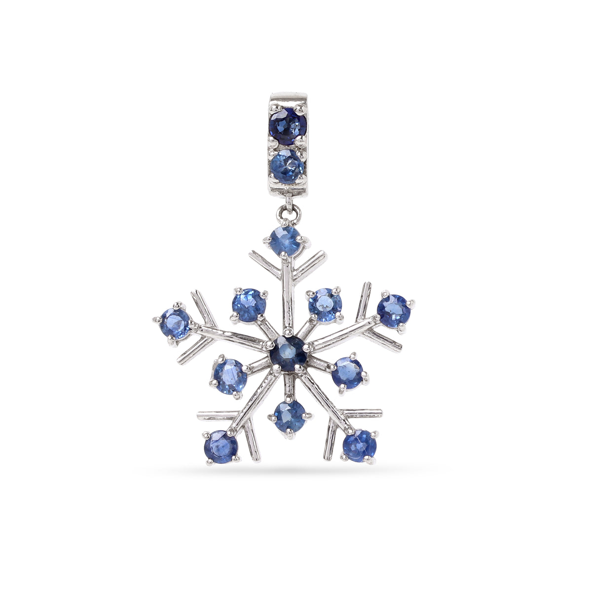 Blue sapphire snowflake pendant in 925 sterling silver by Jewelry By Crimson
