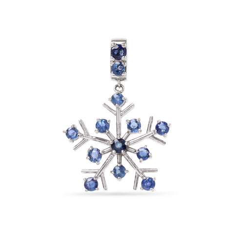 Blue sapphire snowflake pendant in 925 sterling silver by Jewelry By Crimson