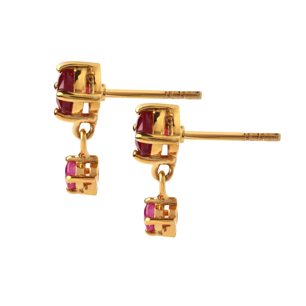 Elegant ruby drop earrings in 925 sterling silver, minimal movement design by Jewelry by Crimson