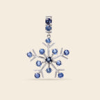 Sapphire gemstone snowflake pendant in sterling silver — side view