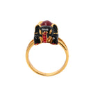 Handcrafted ruby elephant statement ring featuring a sculpted design