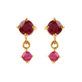 925 sterling silver ruby drop earrings with prong-set round rubies and gold finish by Jewelry by Crimson