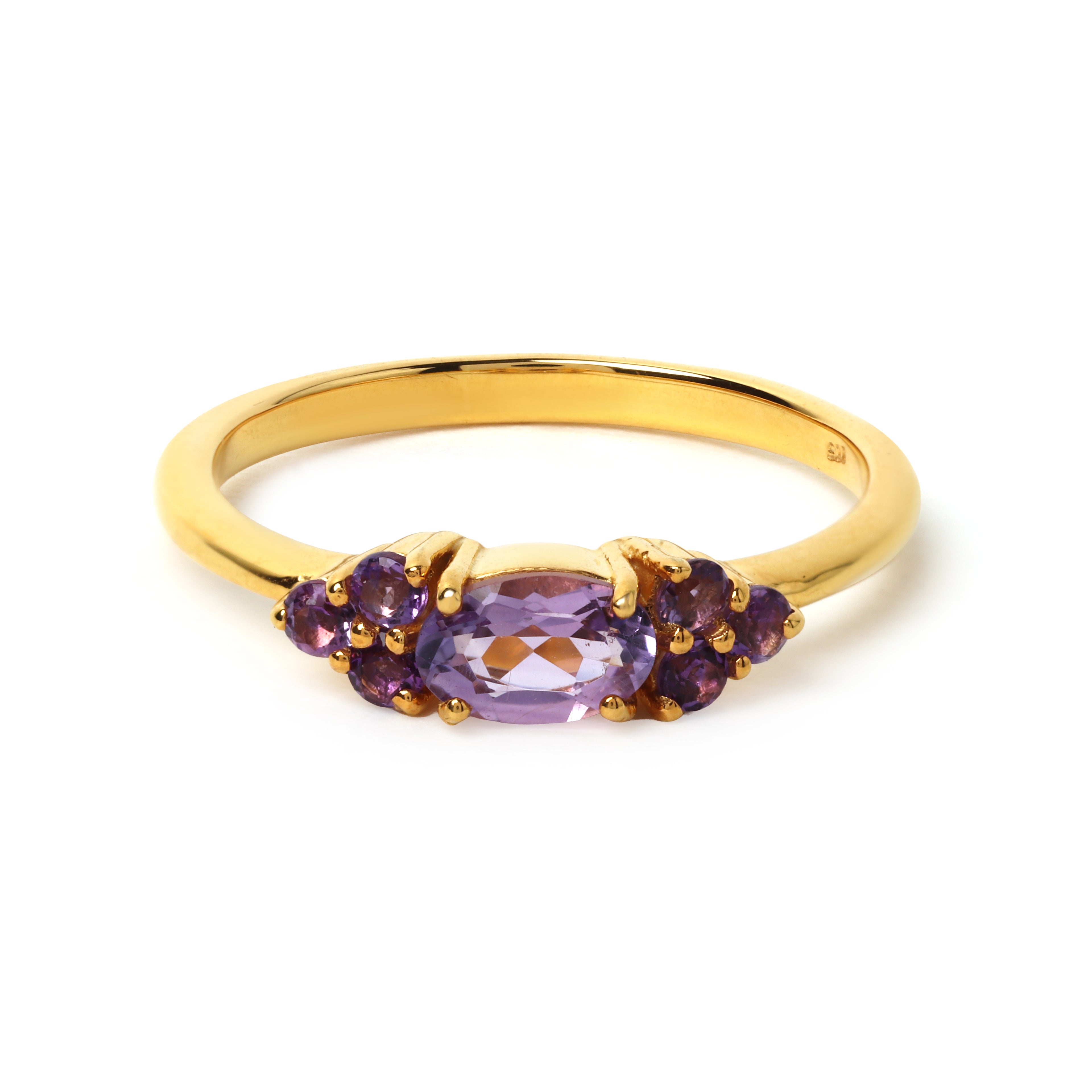 Amethyst-Ring mit sieben Steinen aus 925er Sterlingsilber