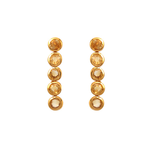 Gold-tone drop earrings with five faceted citrine gemstones, elegant and handcrafted for everyday wear.