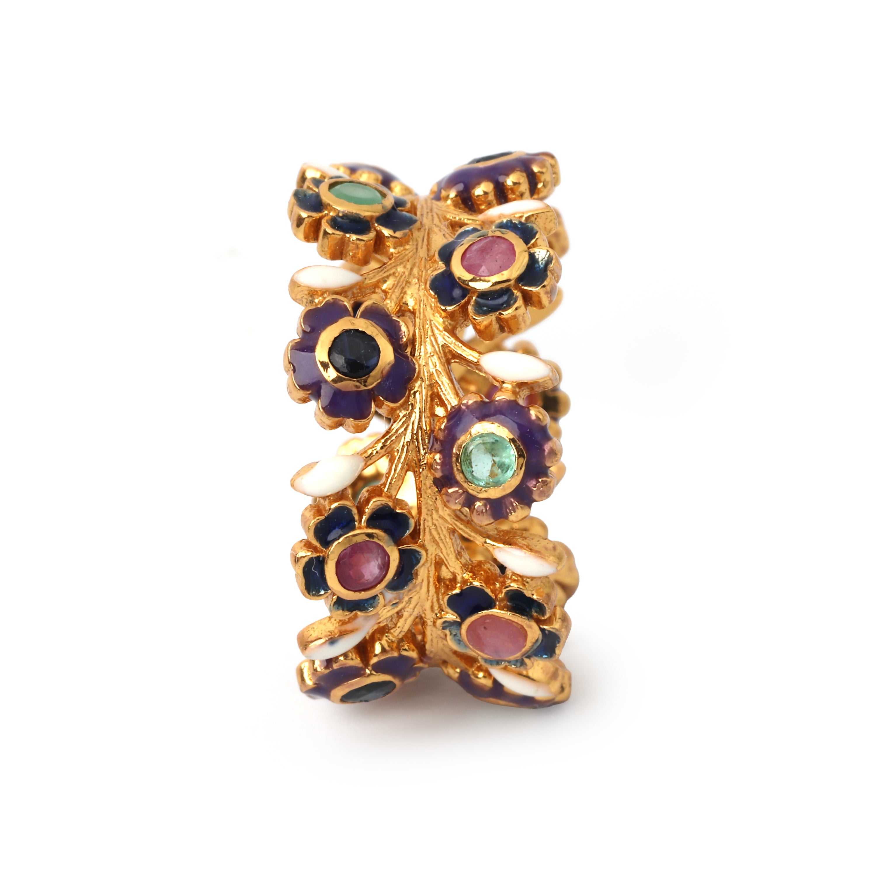 Colorful floral gemstone ring with gold plated finish