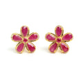 Ruby & White Sapphire Halo Stud Earrings in 18K Gold-Plated Sterling Silver