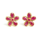 Ruby & White Sapphire Halo Stud Earrings in 18K Gold-Plated Sterling Silver