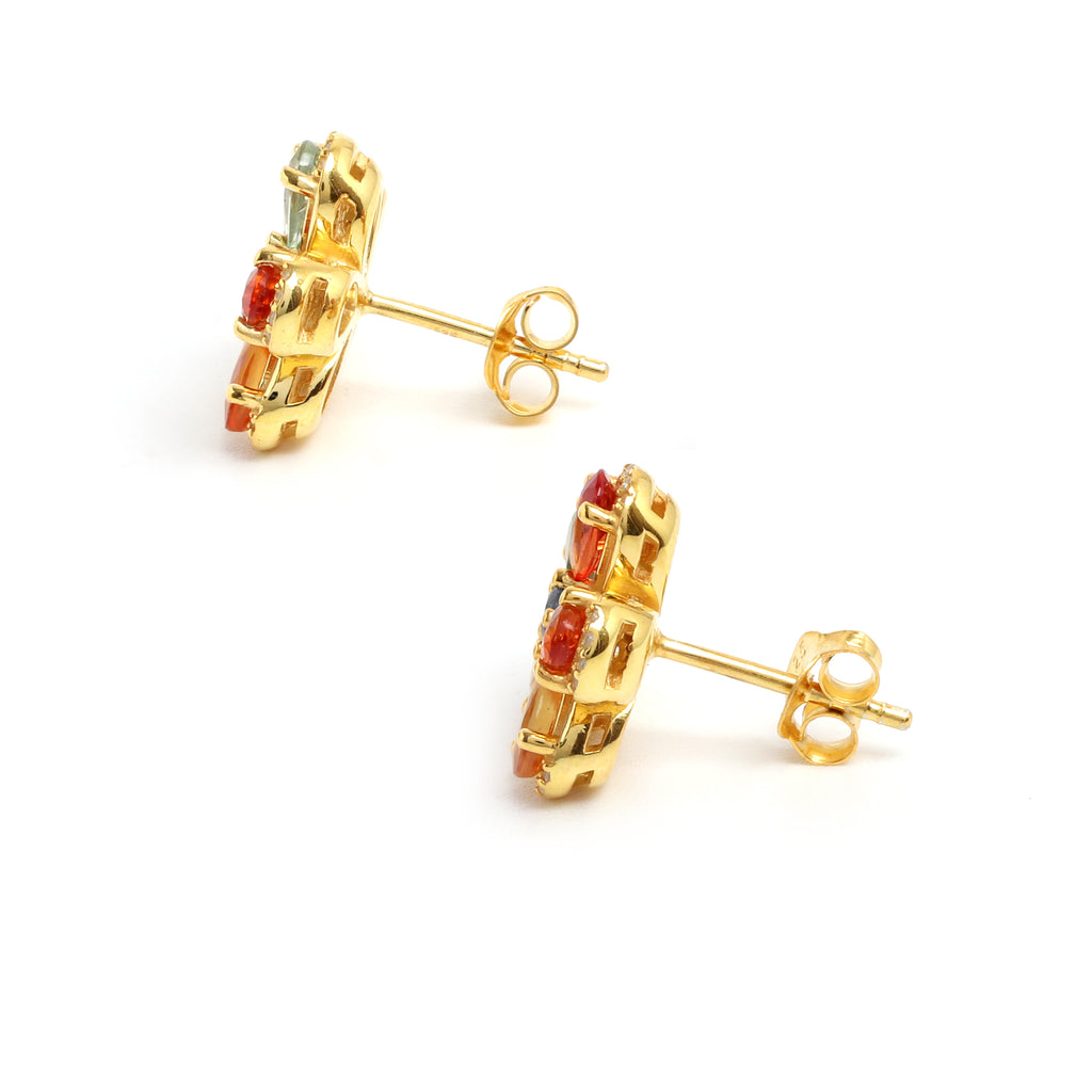 Rainbow Sapphire & White Sapphire Halo Stud Earrings in 18K Gold-Plated Sterling Silver