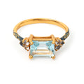 Gold plated blue topaz ring in 925 sterling silver with emerald cut gemstone