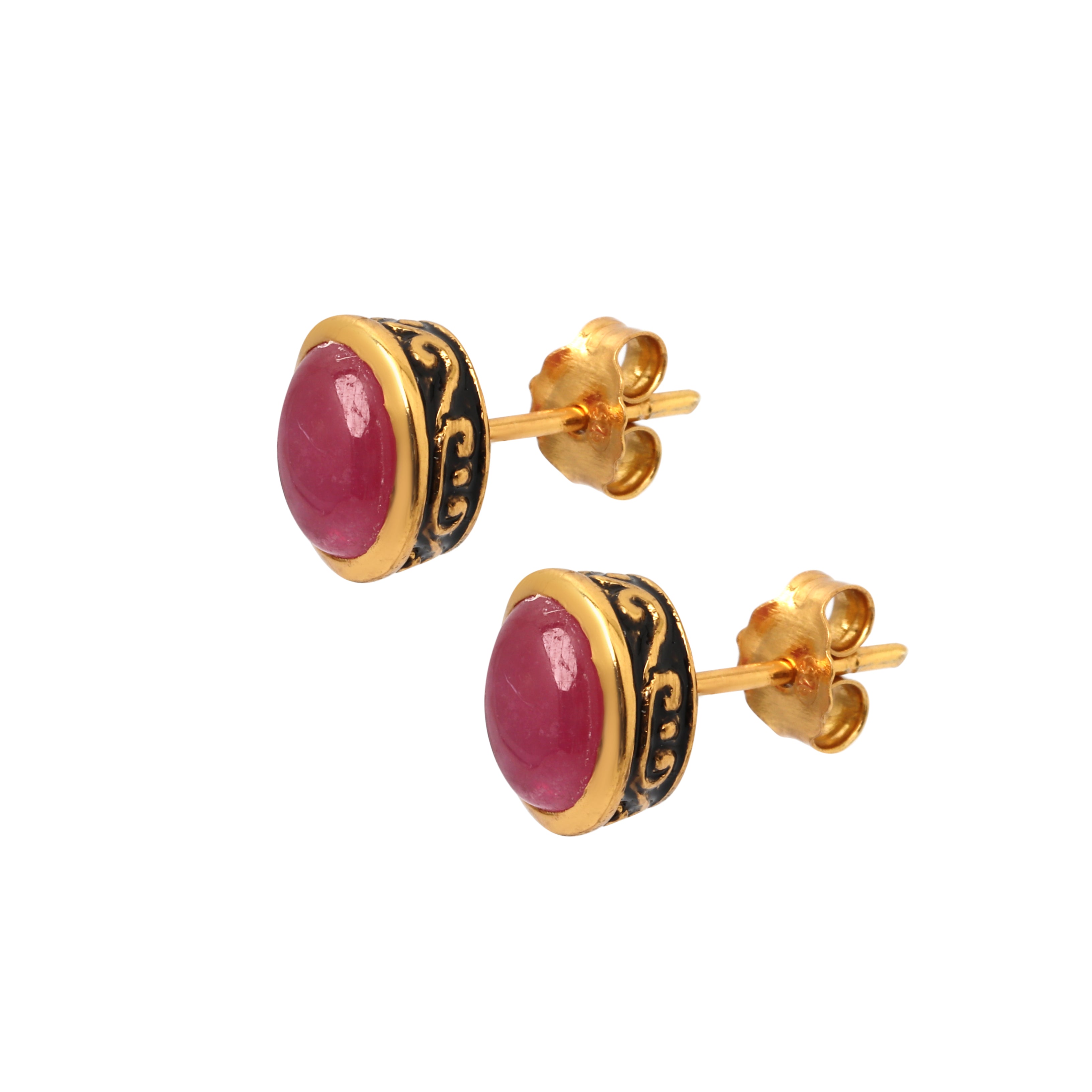 Minimalist oval ruby earrings handcrafted in Thailand