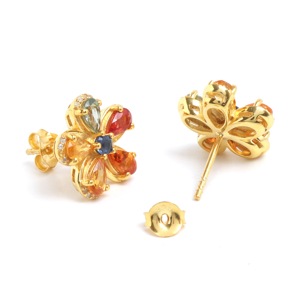 Rainbow Sapphire & White Sapphire Halo Stud Earrings in 18K Gold-Plated Sterling Silver