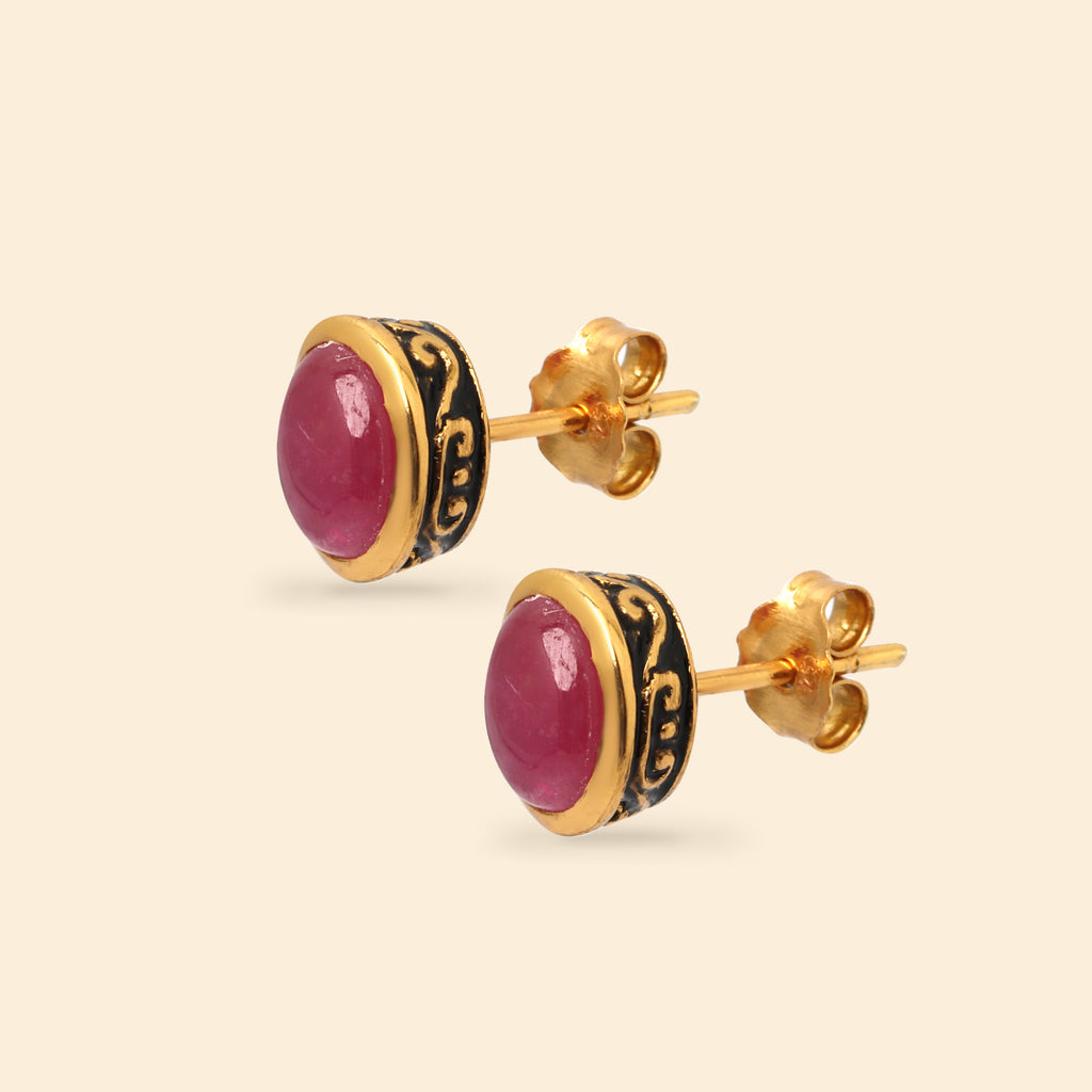 Luxury ruby solitaire stud earrings in sterling silver