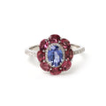 Tanzanite and pink tourmaline floral ring in 925 sterling silver