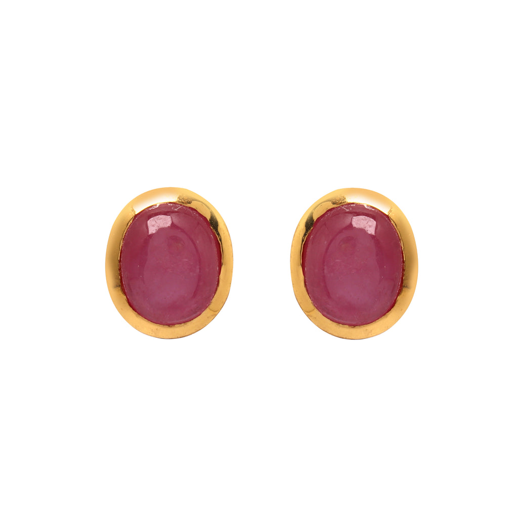 Gold plated ruby stud earrings in 925 sterling silver