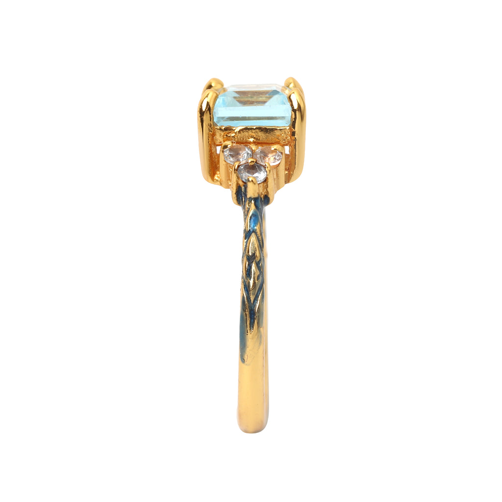 Elegant blue topaz gemstone ring with gold plated finish
