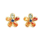 Rainbow Sapphire & White Sapphire Halo Stud Earrings in 18K Gold-Plated Sterling Silver