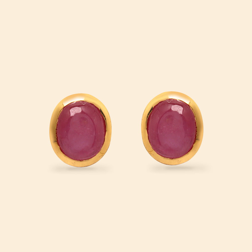 Everyday ruby earrings with polished gold plated setting