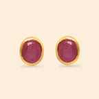 Oval ruby stud earrings in gold setting, elegant gemstone jewelry for women
