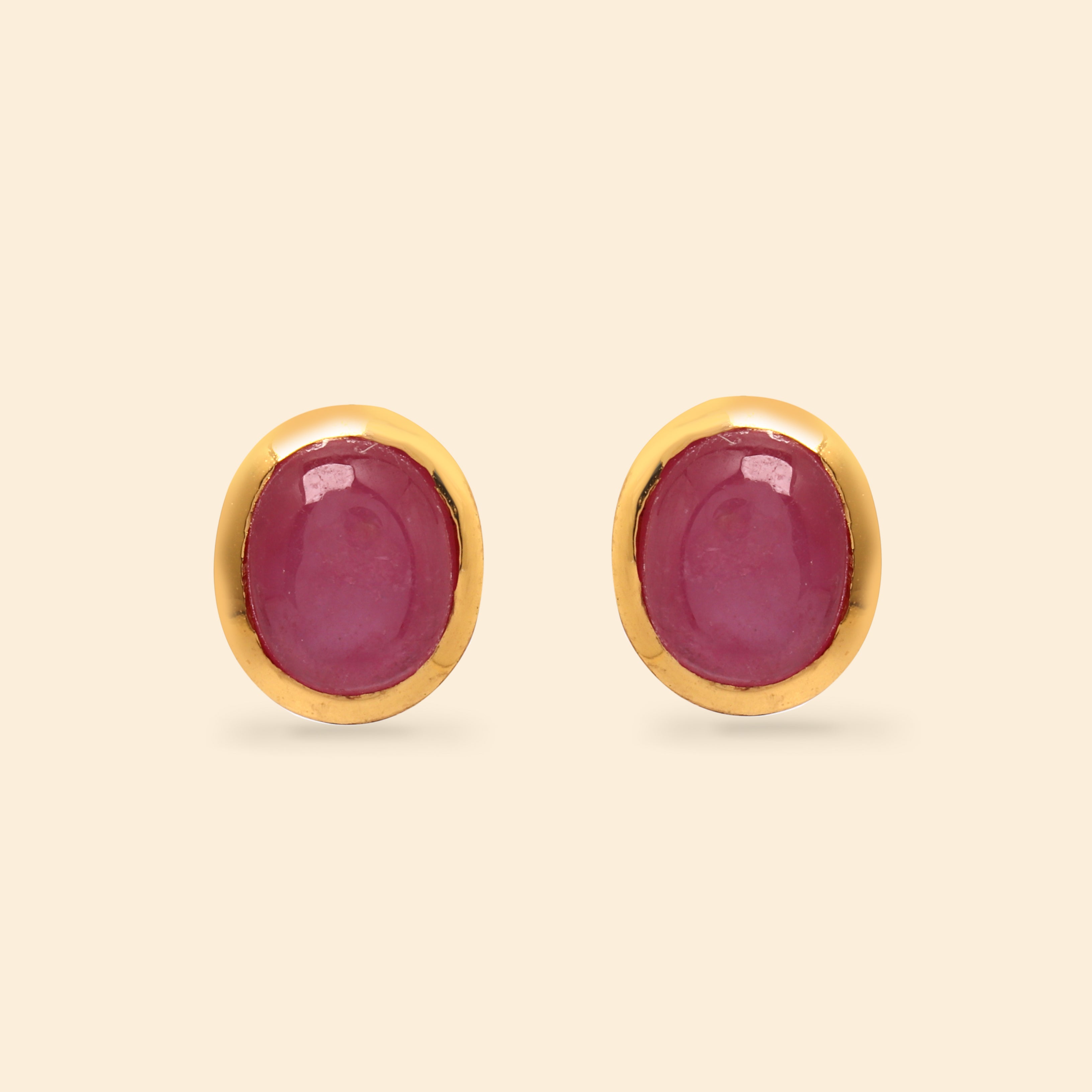 Everyday ruby earrings with polished gold plated setting