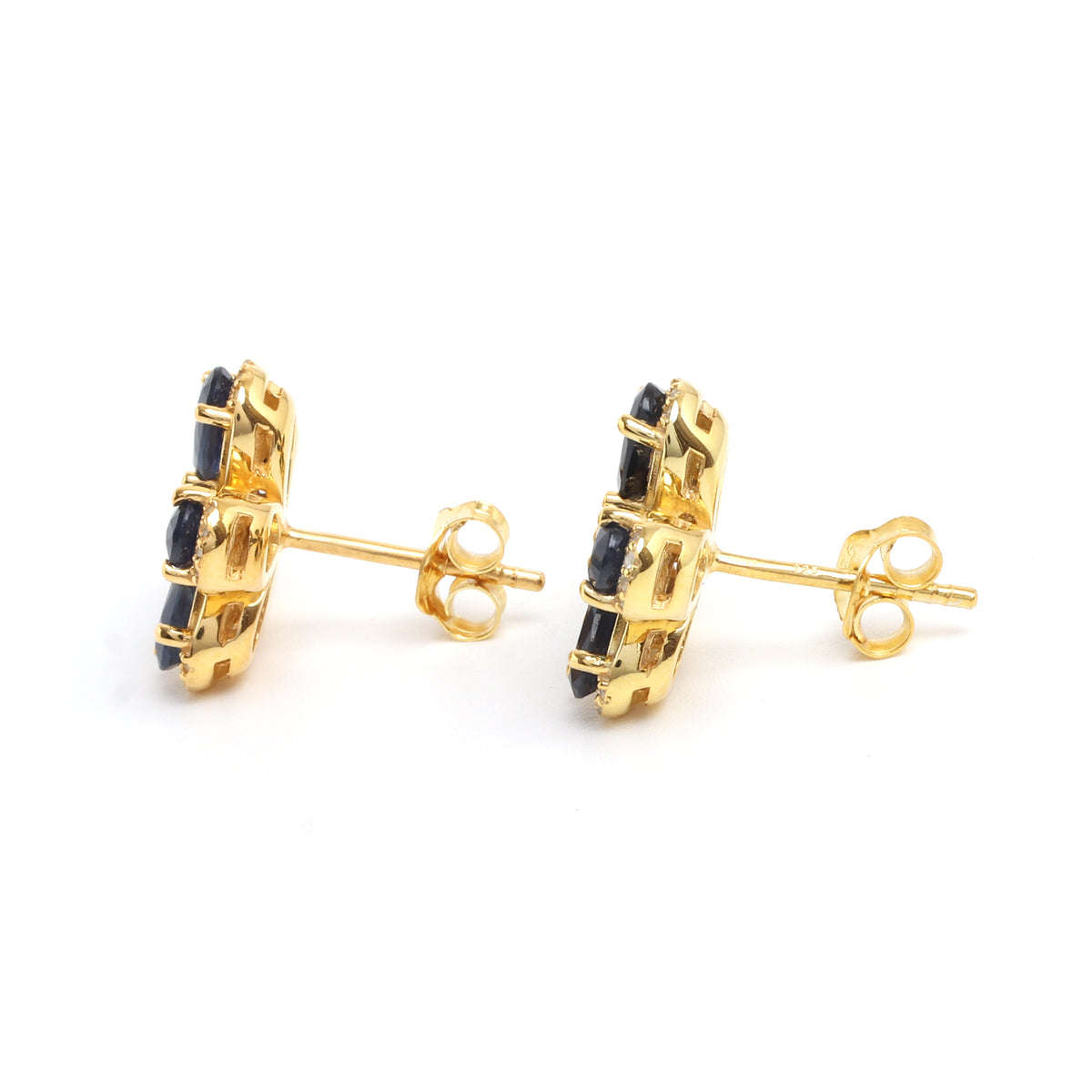 Blue Sapphire & White Sapphire Halo Stud Earrings in 18K Gold-Plated Sterling Silver