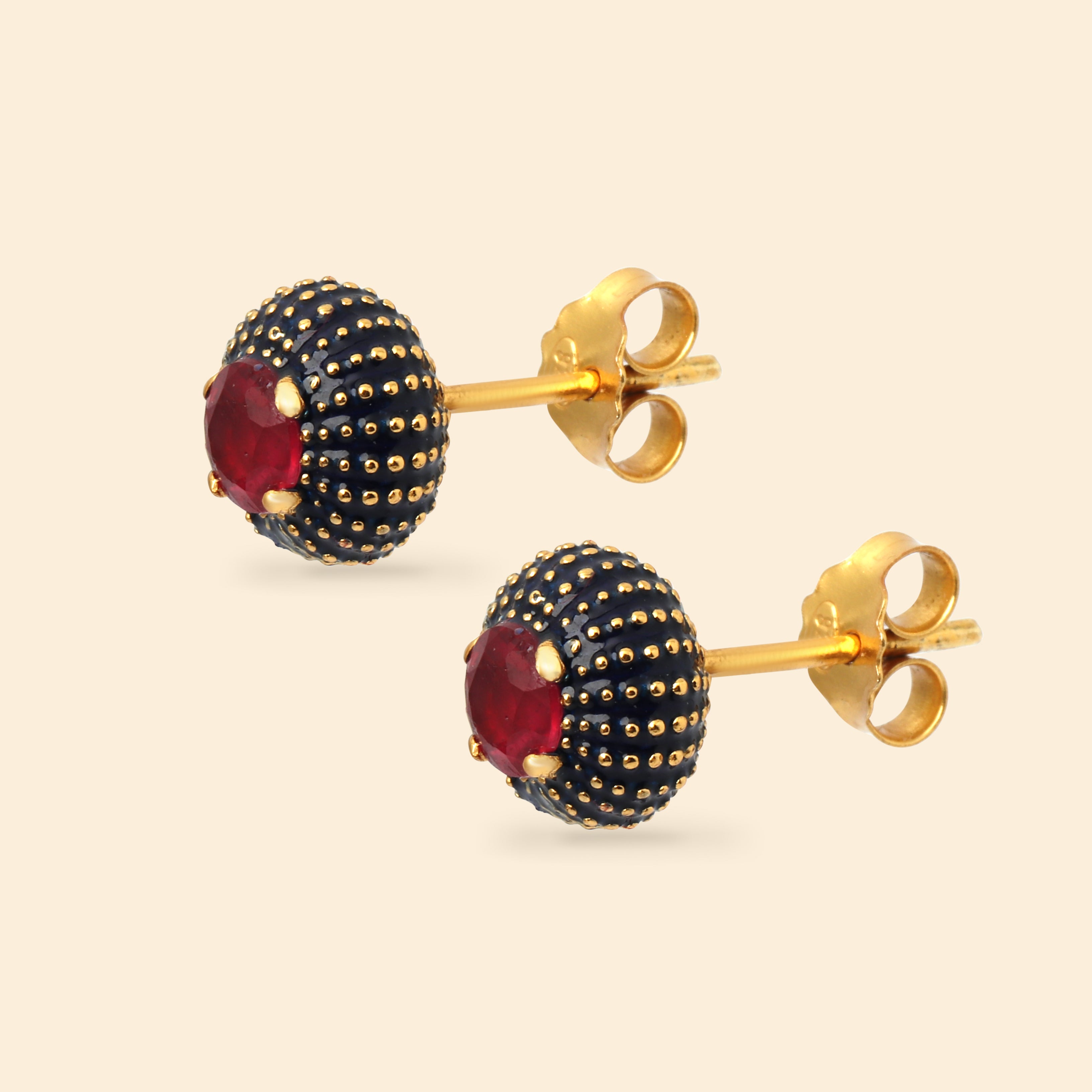 Minimalist luxury ruby stud earrings in sterling silver