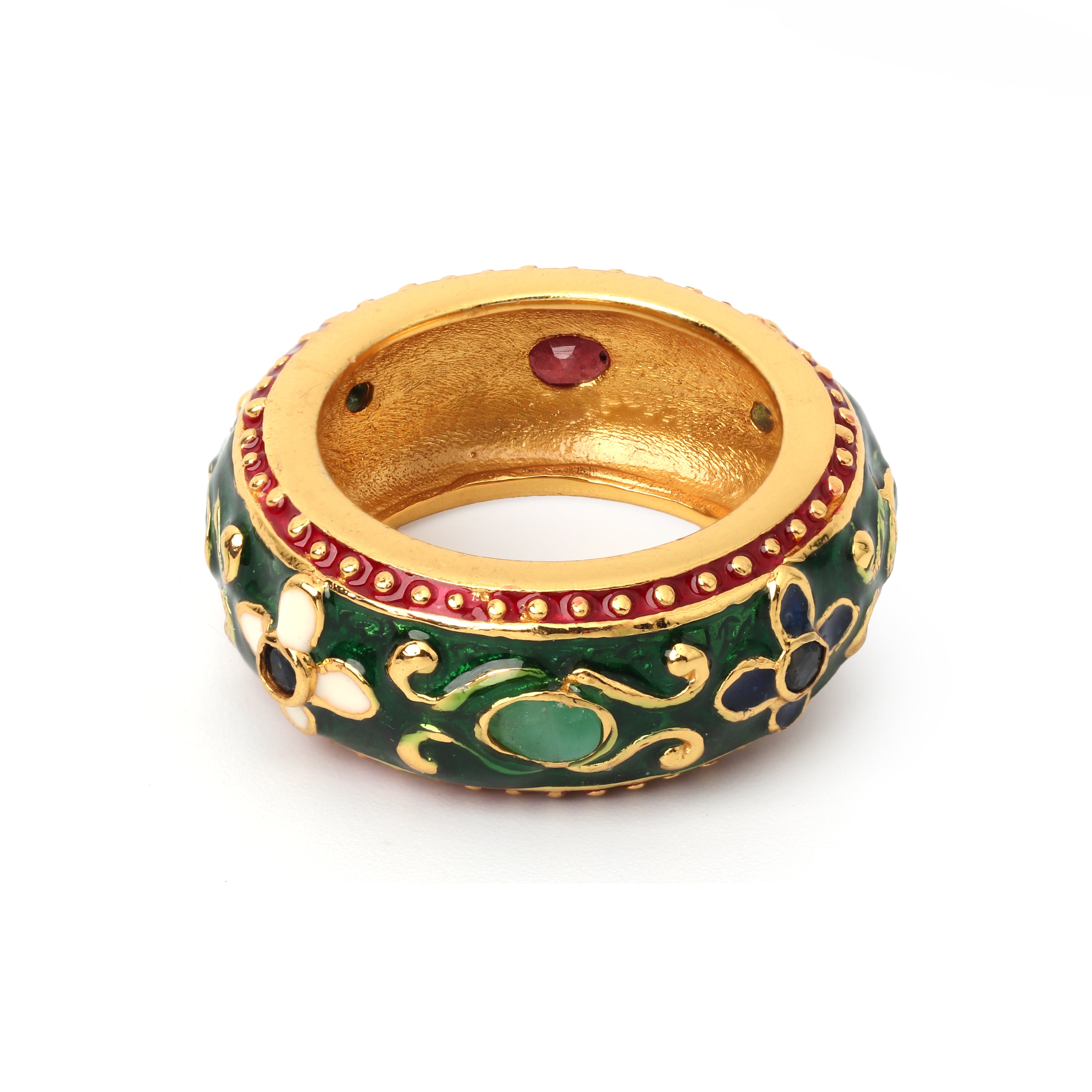 Gold plated emerald ring with green enamel in 925 sterling silver