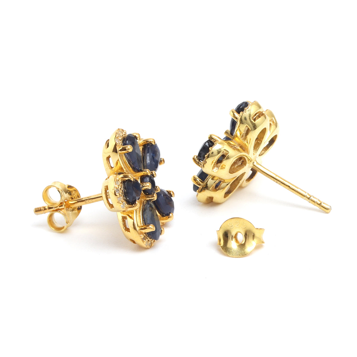 Blue Sapphire & White Sapphire Halo Stud Earrings in 18K Gold-Plated Sterling Silver
