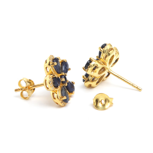 Blue Sapphire & White Sapphire Halo Stud Earrings in 18K Gold-Plated Sterling Silver