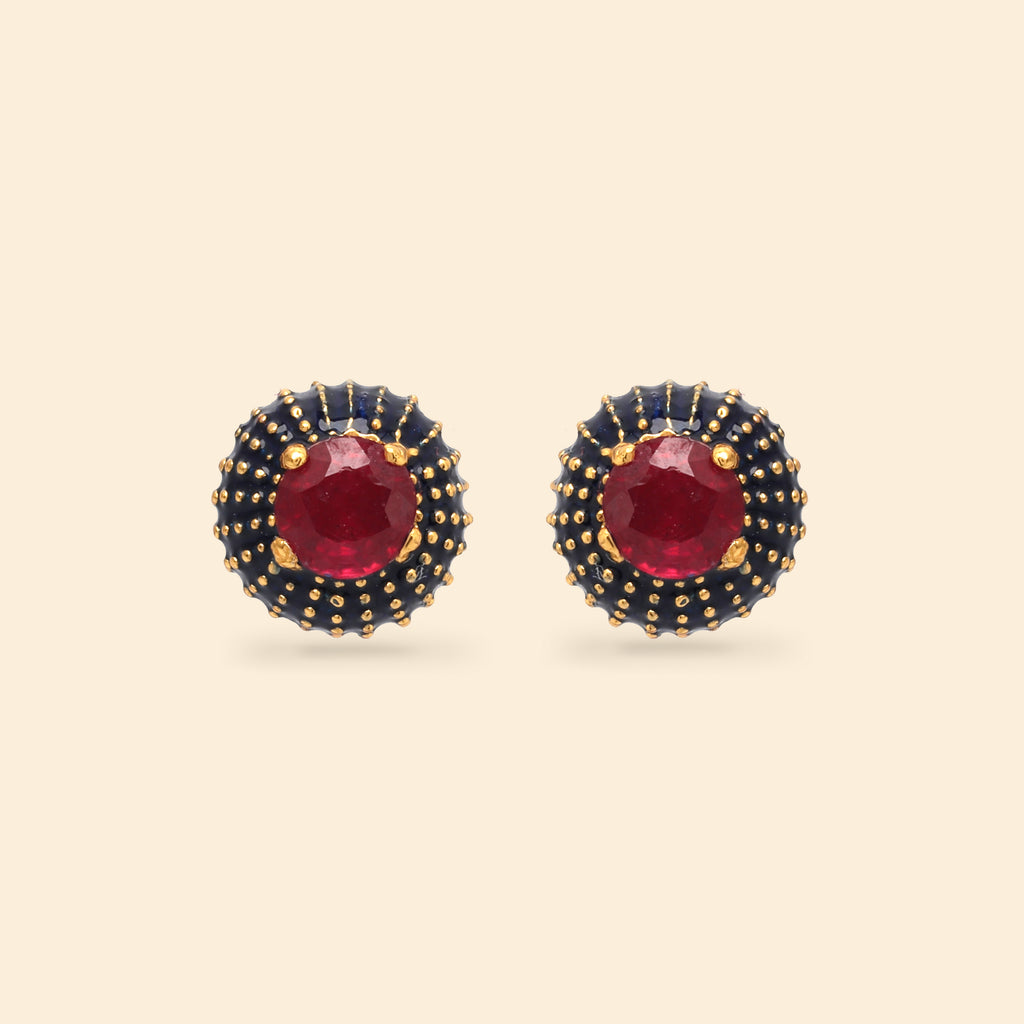 Handcrafted ruby jewelry earrings with black and gold finish