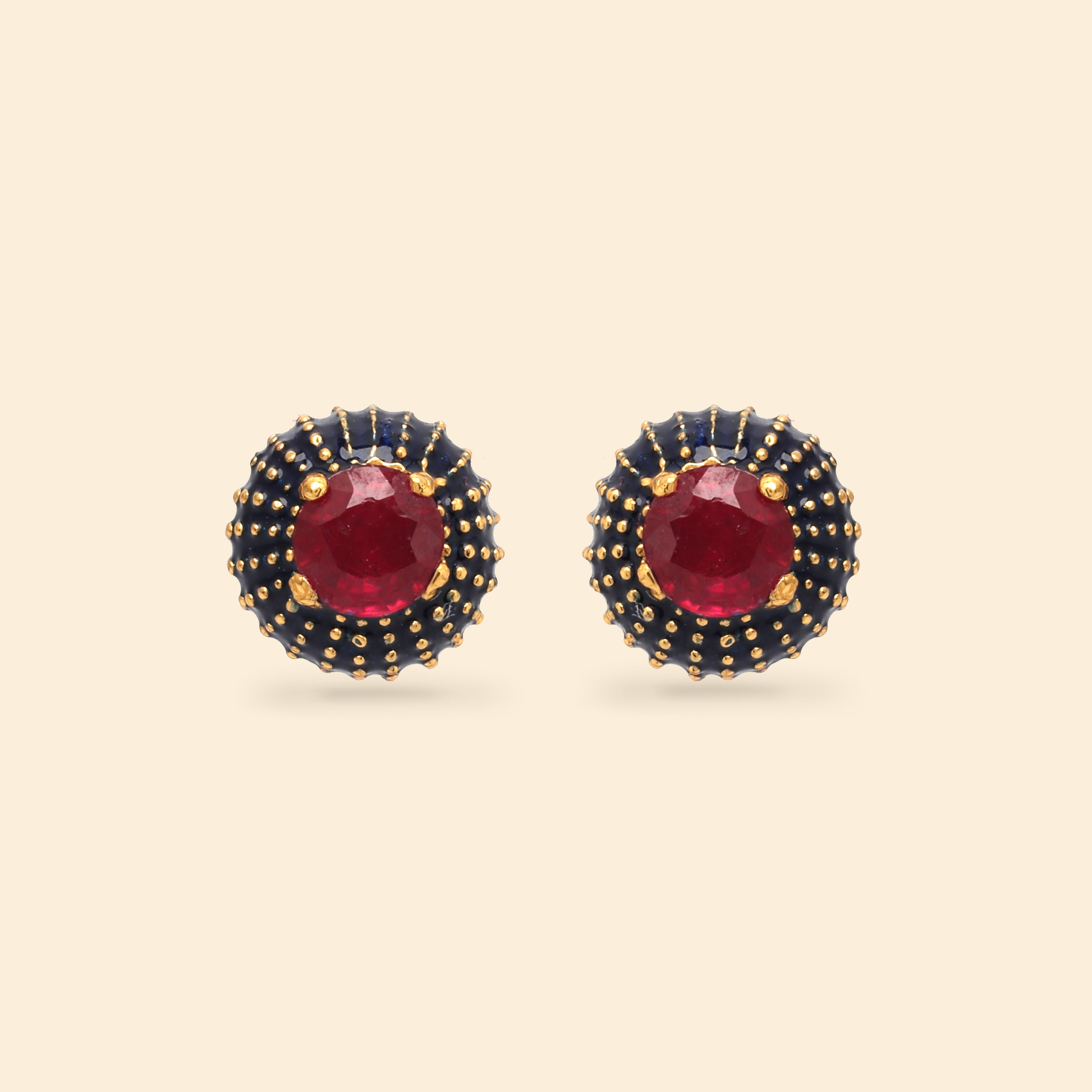 Handcrafted ruby jewelry earrings with black and gold finish