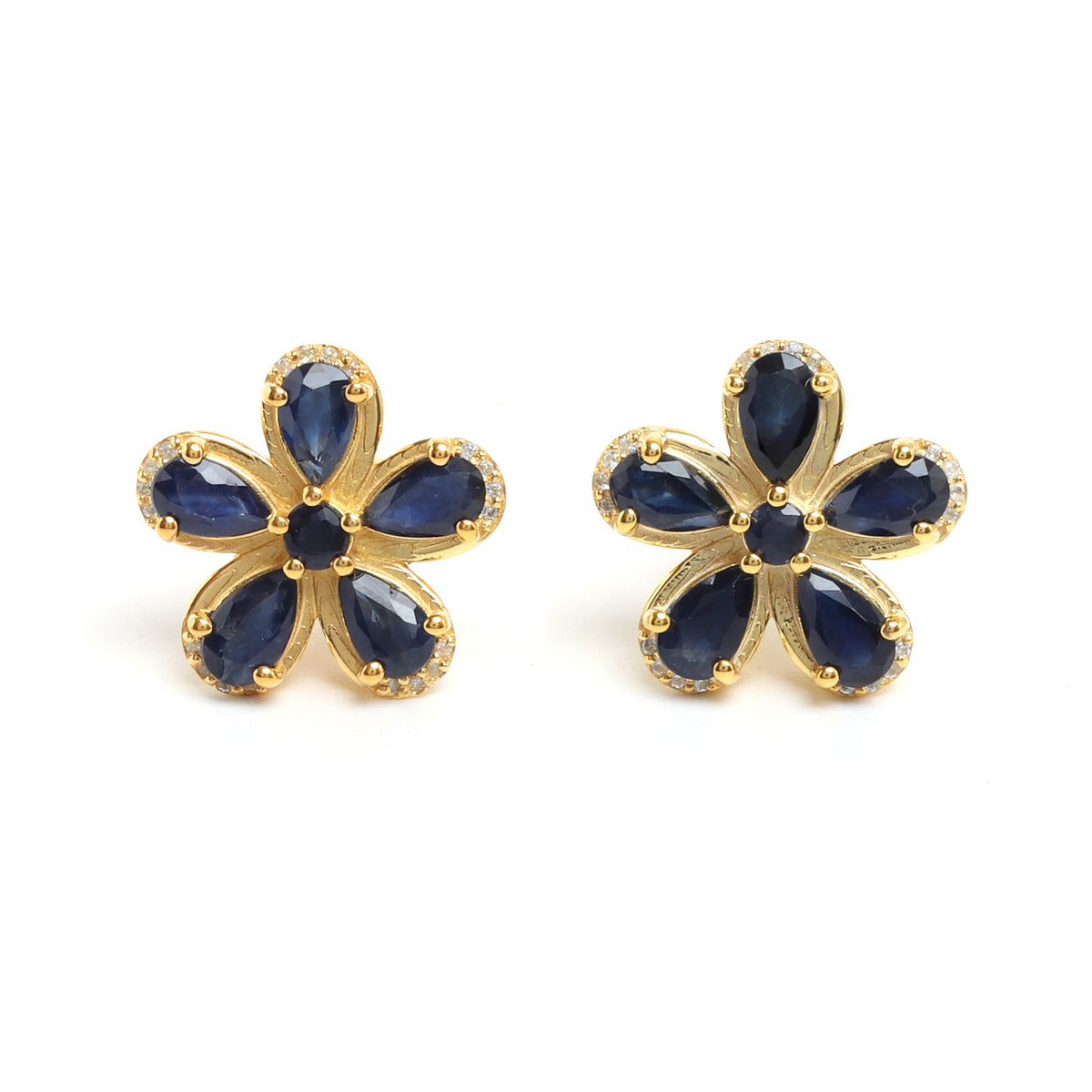 Blue Sapphire & White Sapphire Halo Stud Earrings in 18K Gold-Plated Sterling Silver