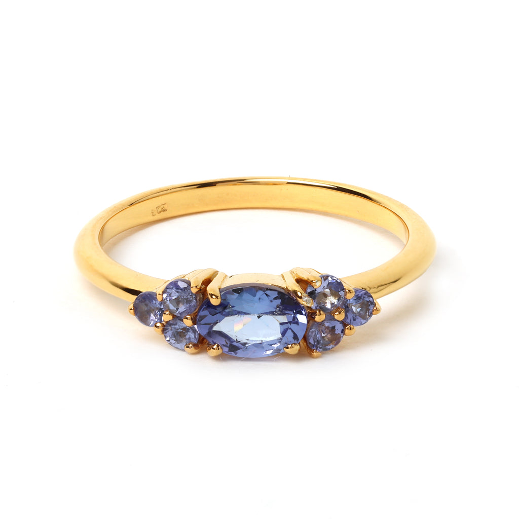 Tanzanite seven stone ring in 925 sterling silver with gold plating