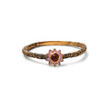 Gold plated ruby floral ring in 925 sterling silver with textured band