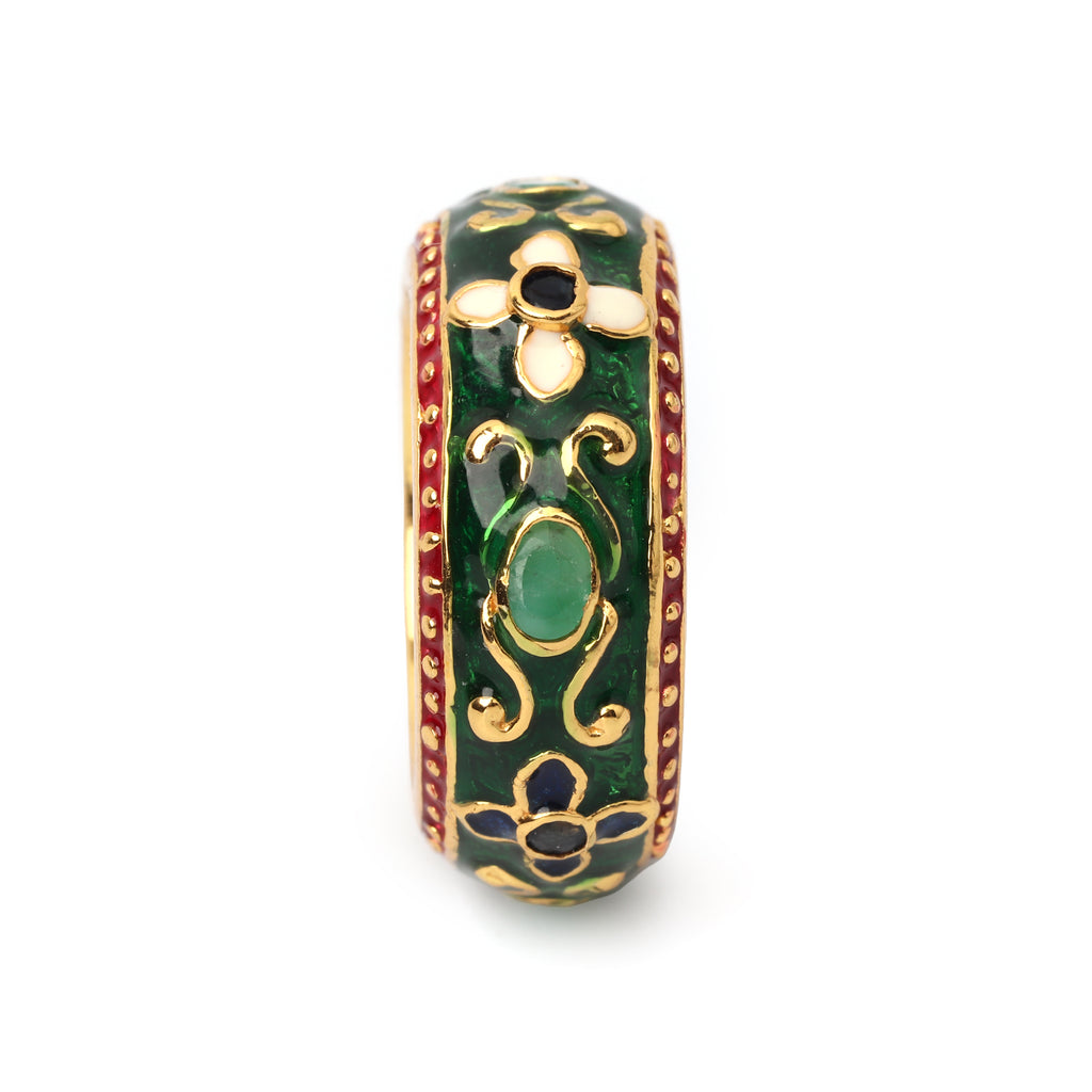 Elegant emerald gemstone ring in sterling silver and gold plating