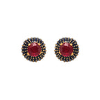 Ruby and sapphire stud earrings with gold accents, handcrafted gemstone jewelry