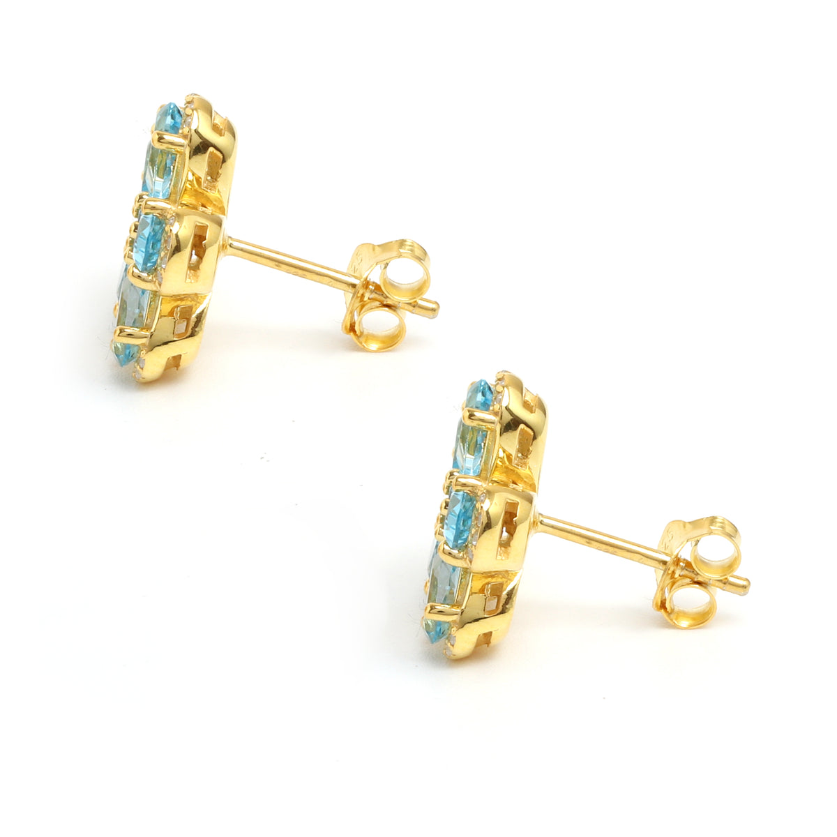 Blue Topaz & White Sapphire Halo Stud Earrings in 18K Gold-Plated Sterling Silver
