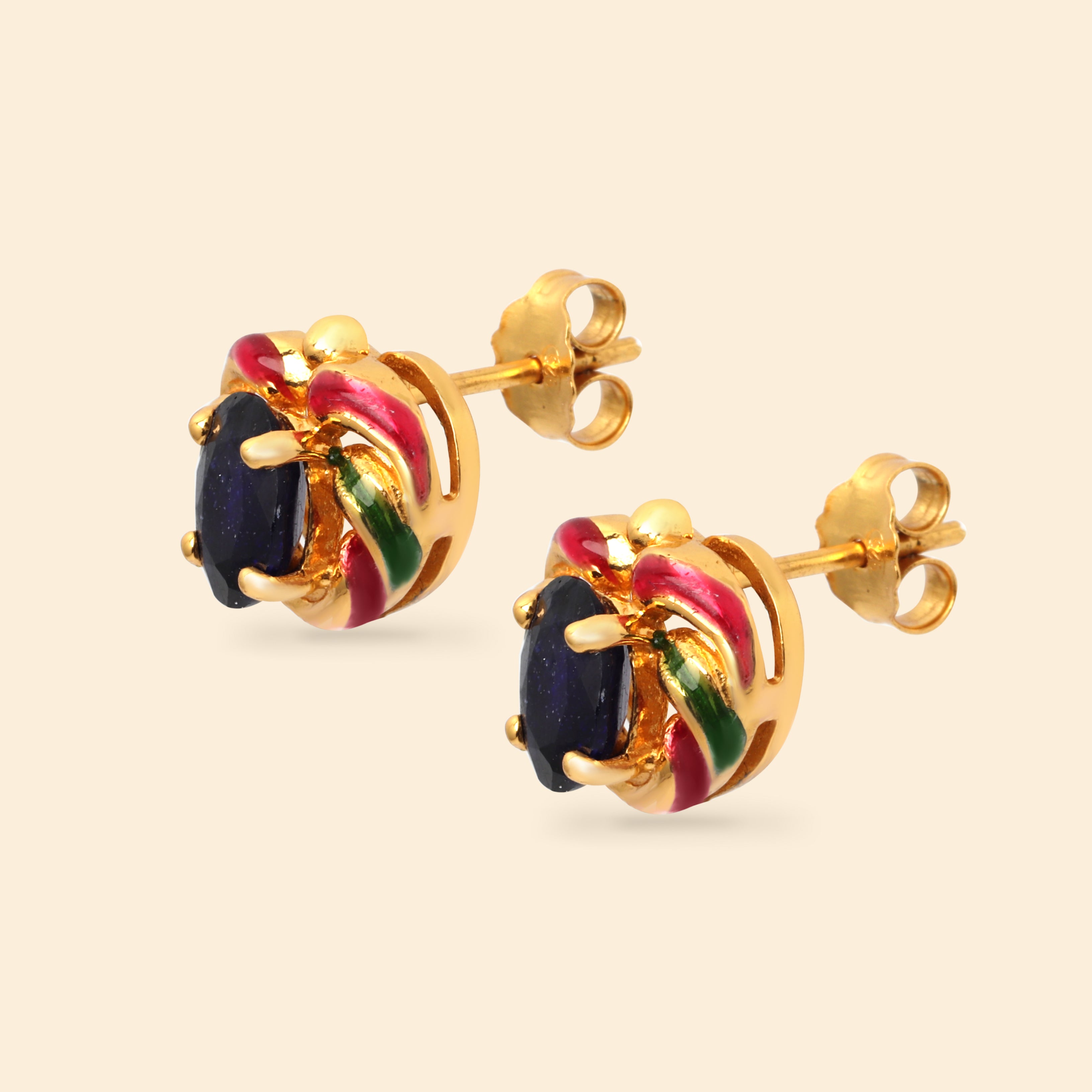 Sapphire and enamel earrings handcrafted in Thailand