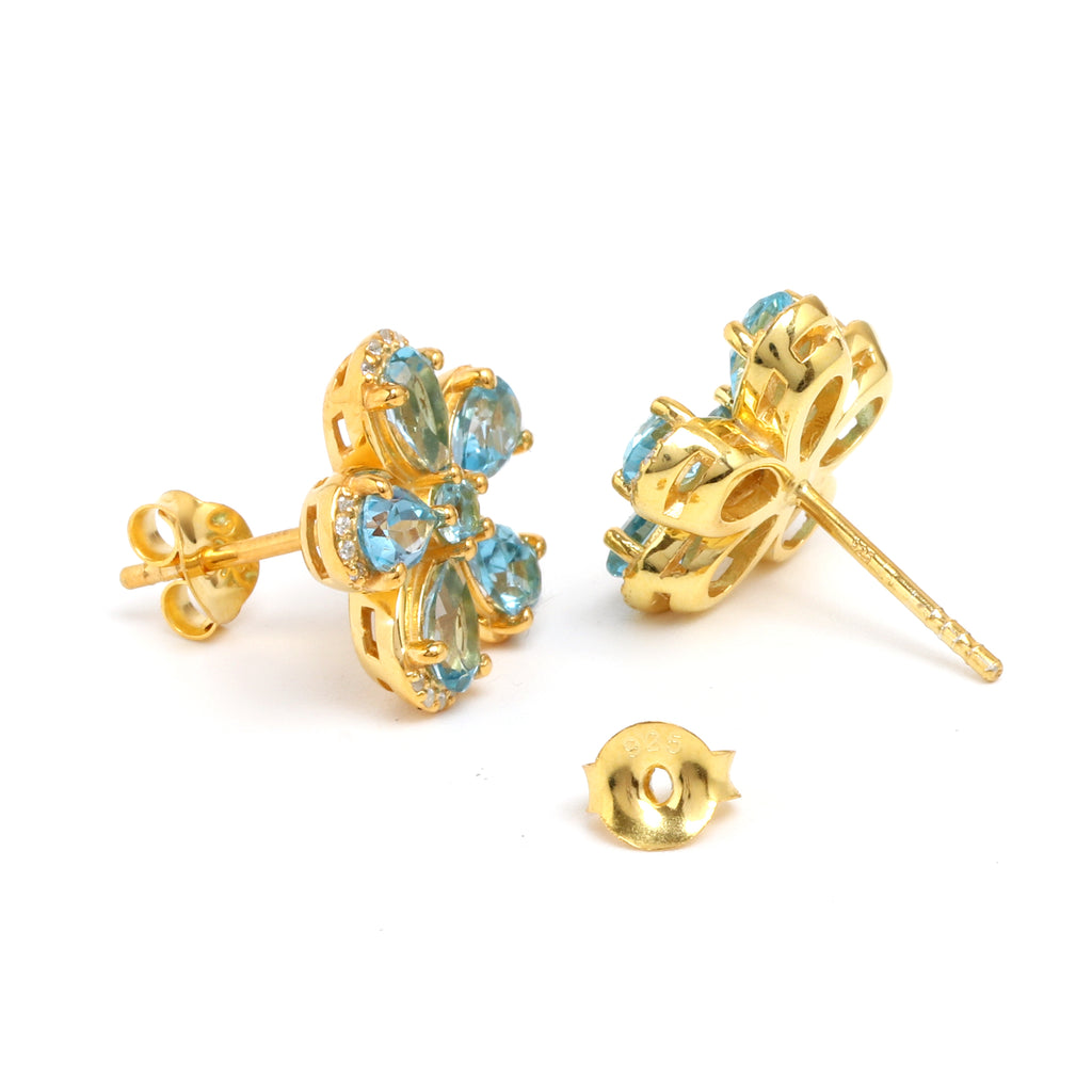 Blue Topaz & White Sapphire Halo Stud Earrings in 18K Gold-Plated Sterling Silver