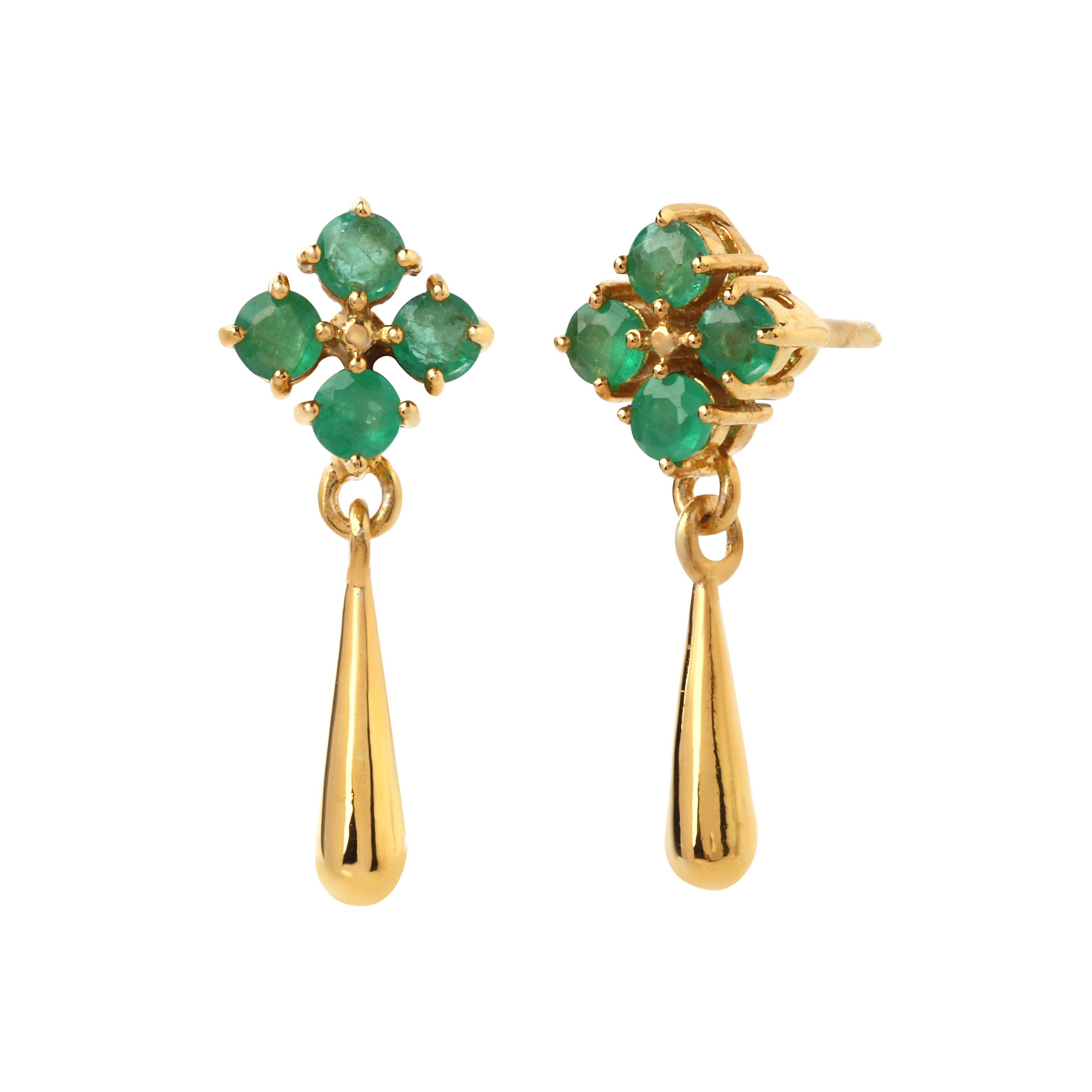 Bloom-inspired emerald drop earrings in 925 sterling silver, elegant floral design by Jewelry by Crimson