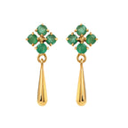 Emerald and gold drop earrings with floral cluster design, elegant gemstone jewelry