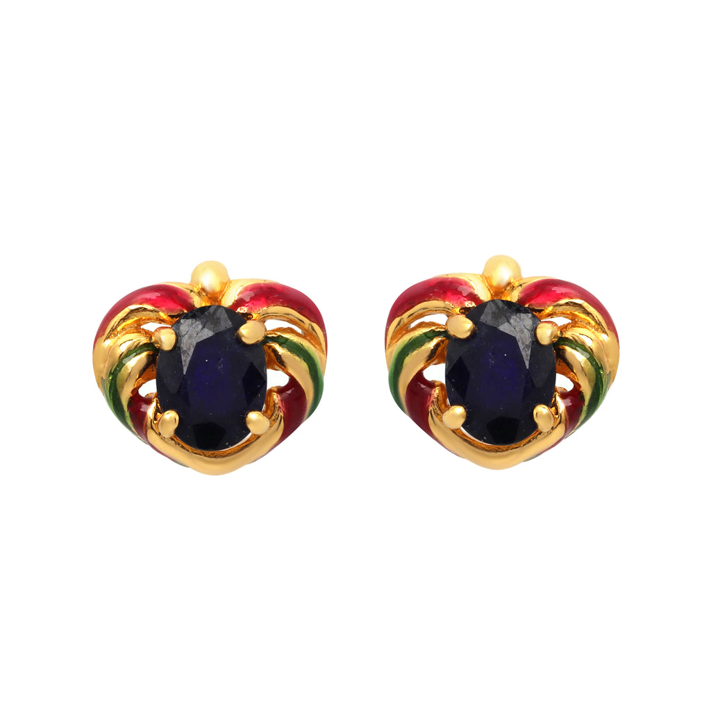 Gold plated sapphire stud earrings in 925 sterling silver