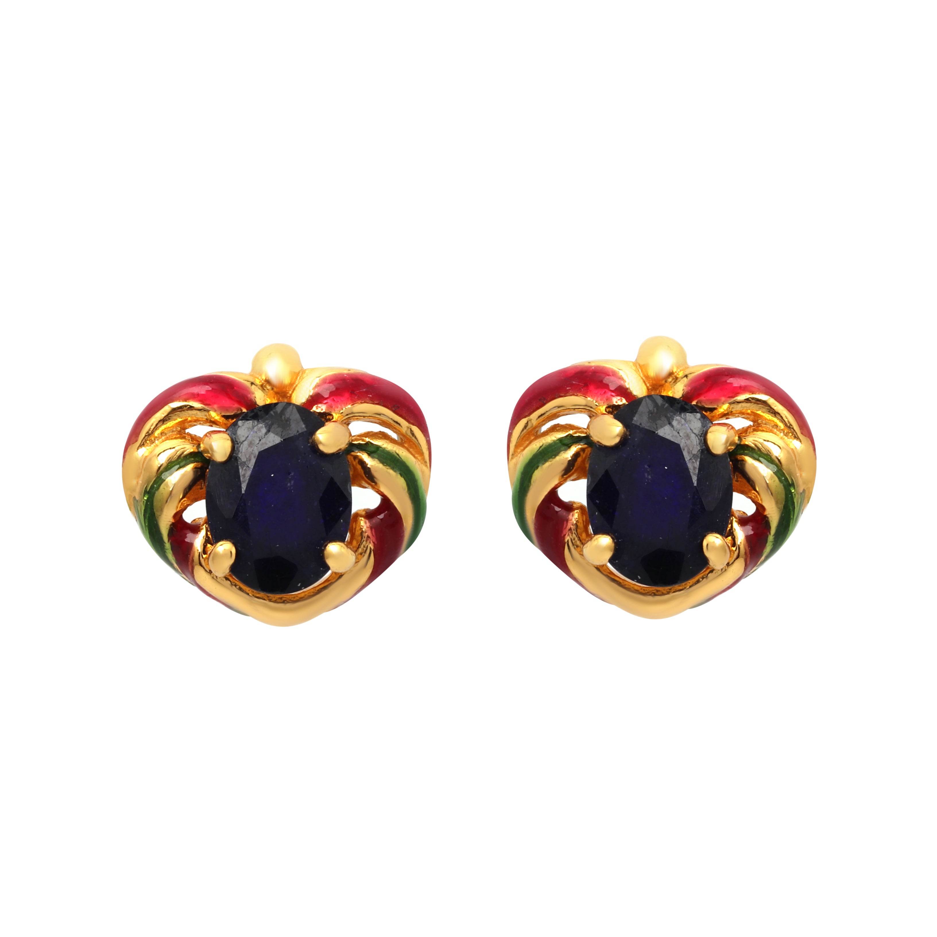 Gold plated sapphire stud earrings in 925 sterling silver