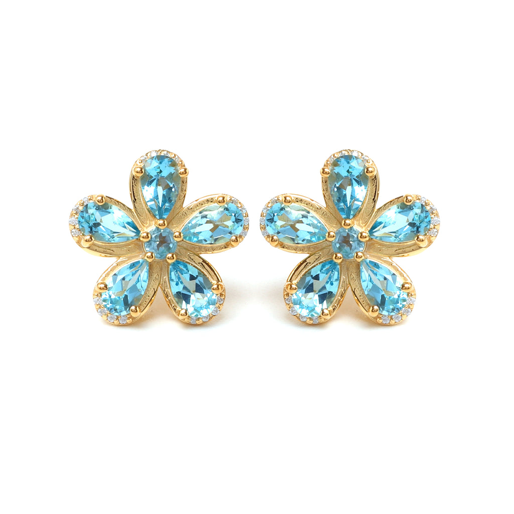 Blue Topaz & White Sapphire Halo Stud Earrings in 18K Gold-Plated Sterling Silver