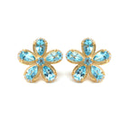 Blue Topaz & White Sapphire Halo Stud Earrings in 18K Gold-Plated Sterling Silver