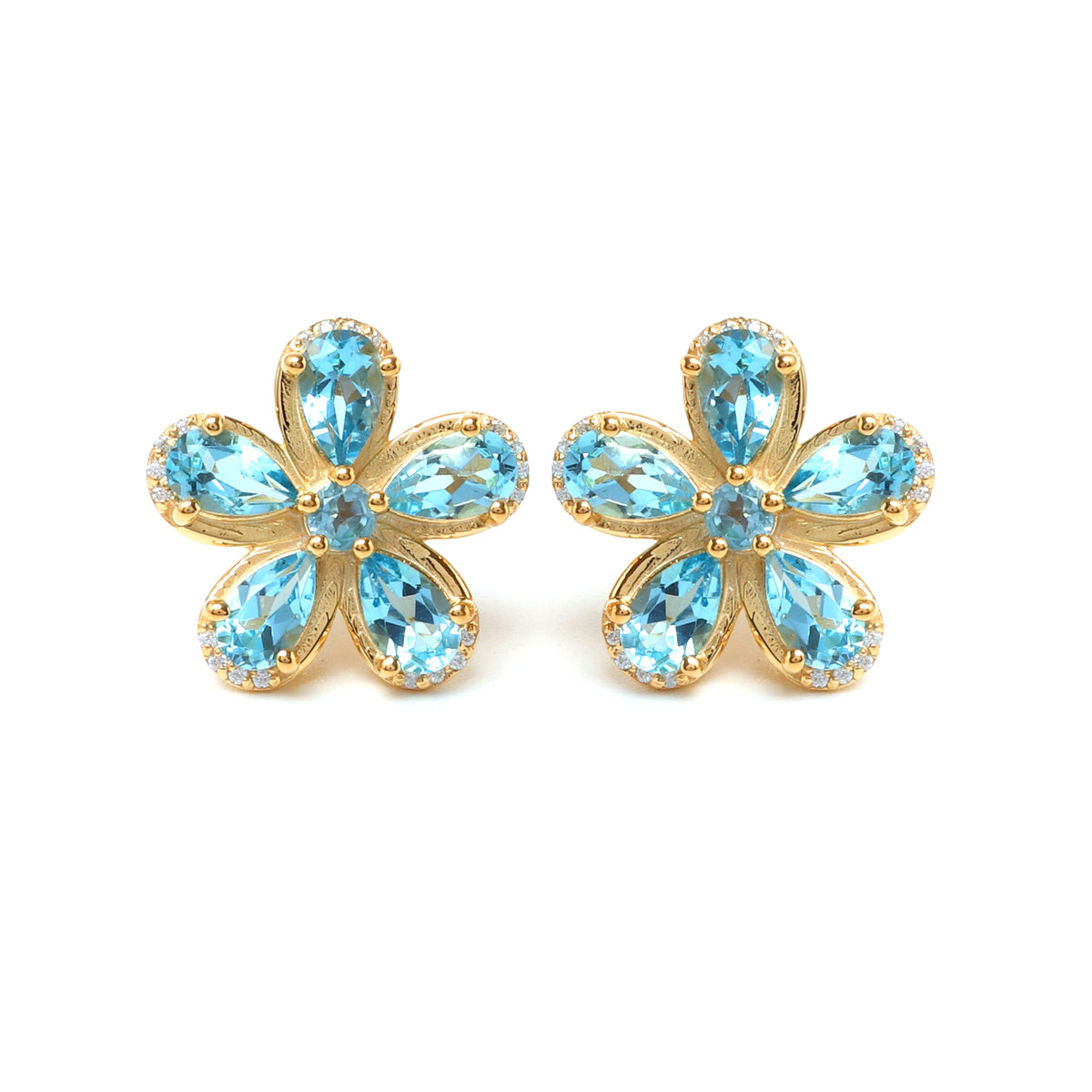 Blue Topaz & White Sapphire Halo Stud Earrings in 18K Gold-Plated Sterling Silver