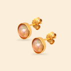 Gold stud earrings with oval opal stones, handcrafted gemstone jewelry